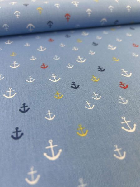 Baumwoll-Webware Maritim Anker Bunt Blau