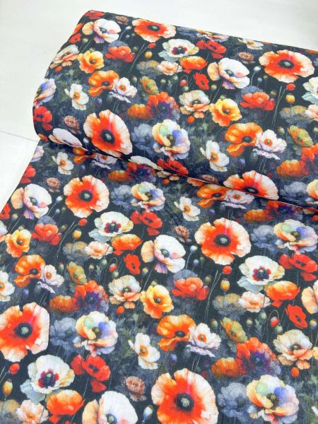 Musselin Stoff Digital Herbstblume Orange