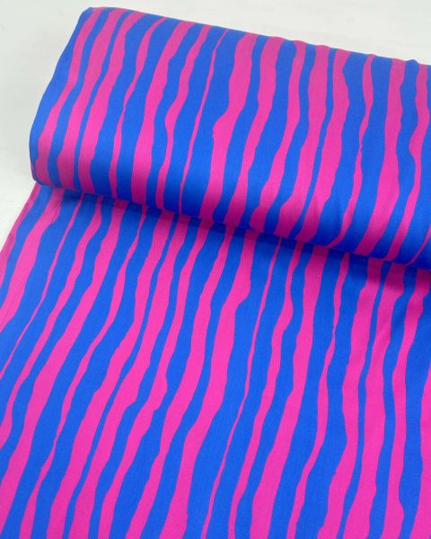 Viskose Webware Wilde Streifen Royalblau Pink
