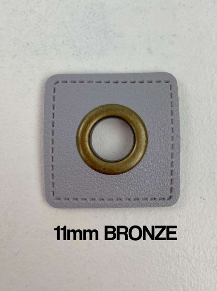 Öse auf Kunstleder GRAU 11mm Bronze