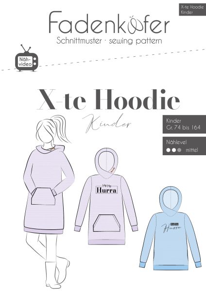 Papier Schnittmuster Fadenkäfer X-te Hoodie Kinder