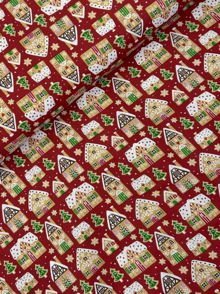 Baumwoll-Webware Weihnachten Lebkuchenhaus