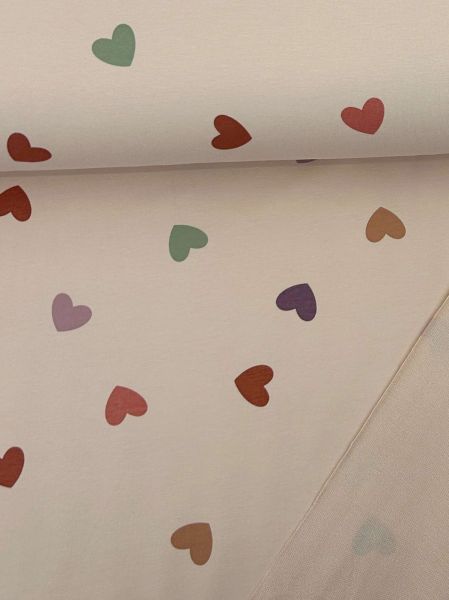 French Terry bunte Herzen Rosa