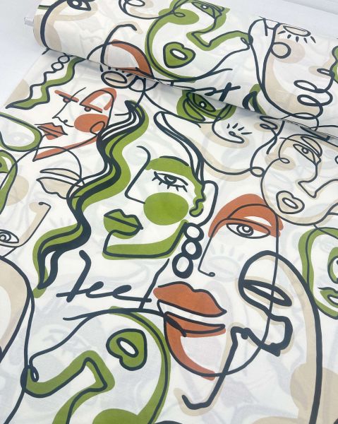 Viskose-Baumwoll Webware Line Art Faces
