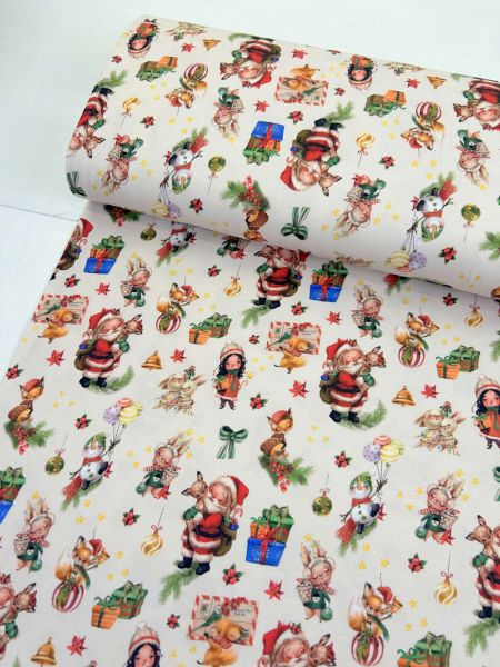 Weihnachtsjersey Baumwolljersey Winterzauber Ecru