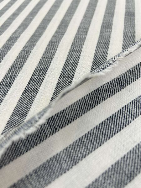 Leinen-Baumwollstoff Streifen Natur Schwarz