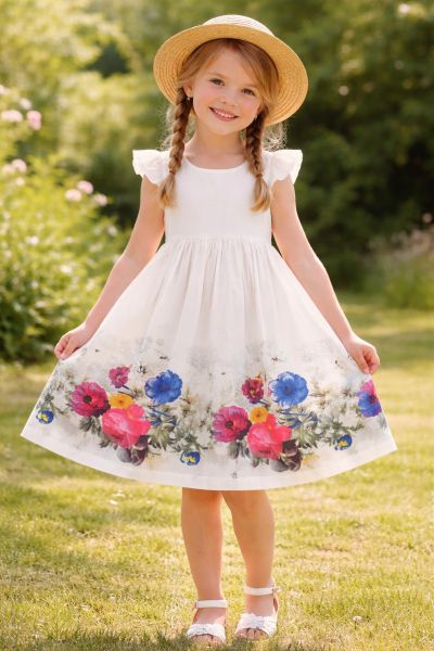 Baumwoll Webware Blumen Bordüre