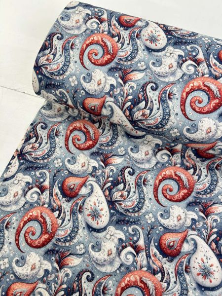 Musselin Digitaldruck Paisley Blau