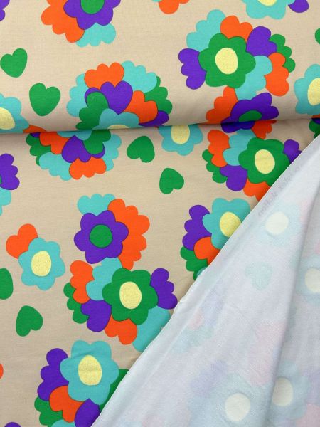 French Terry Retro Blumen Glitzer Sand