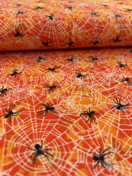 Baumwoll-Webware Halloween Spinnennetz Orange