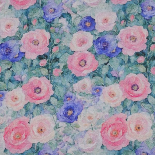 Musselin DIGITAL FLOWERS Petrol